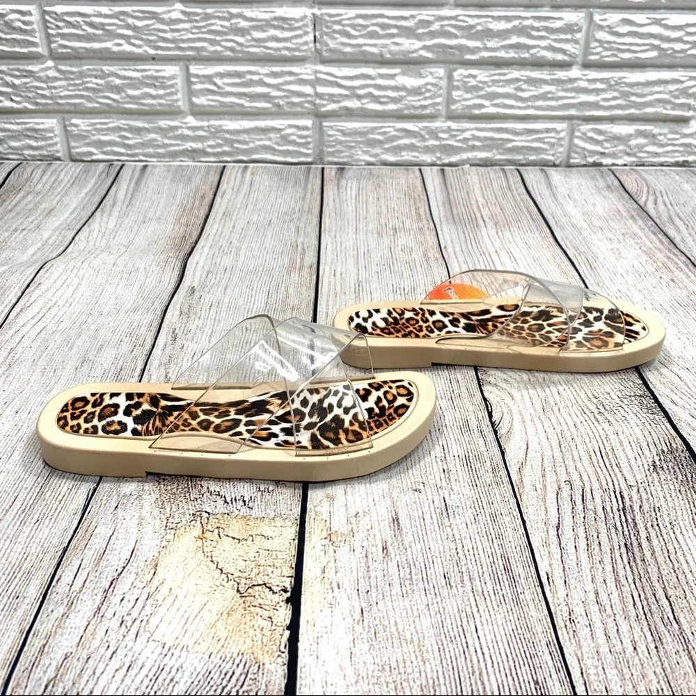 Sole Selection Clear Leopard Slides Sandals - Picture 3 of 5
